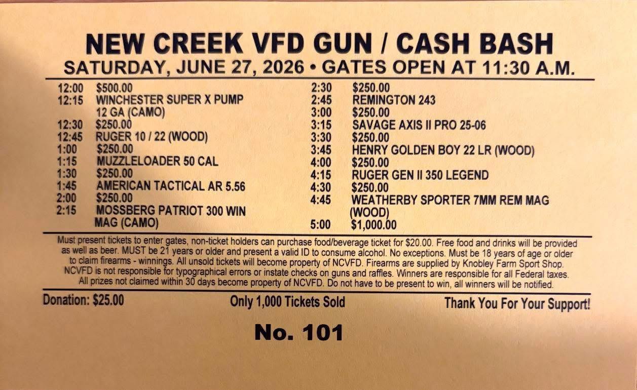 New Creek VFD Gun / Cash Bash